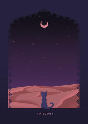 Meditar, soñar a lo grande y... escribir junto a un gatito bajo la luz de la luna! ¿Qué más se puede pedir? Elegante notebook con diseño de un gatito sentado mirando a la luna. ¡Ínspirate! Escribe tus ideas, crea tus historias, deja volar la imaginación..